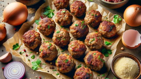 Photo of Keftedes Greek Meatballs arranged on a table