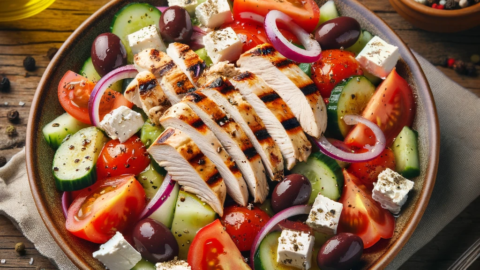 Photo of a Greek Salad with Grilled Chicken