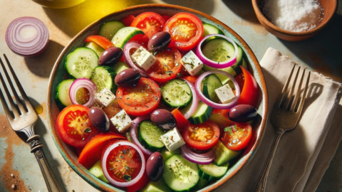 Photo a freshly prepared Horiatiki a classic Greek salad