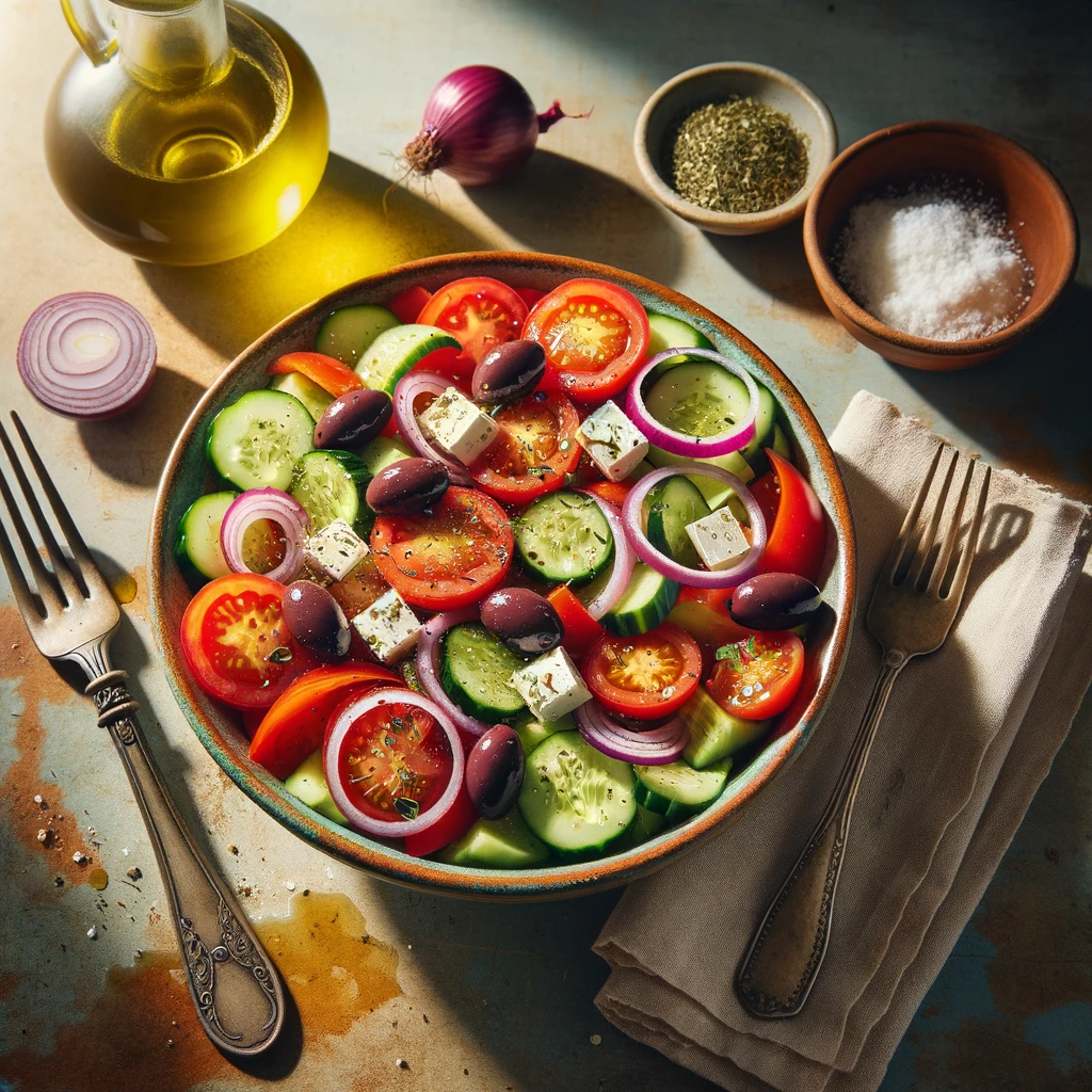 Greek food central 33 Photo a freshly prepared horiatiki a classic greek salad