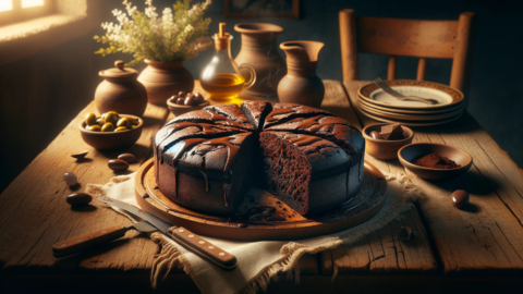 a serving of Greek sokolatopita a Greek chocolate cake