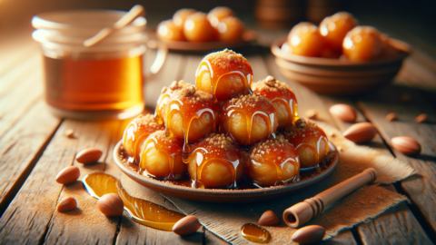 A serving of Loukoumades Greek honey doughnuts
