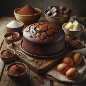 Sokolatopita: moist greek chocolate cake recipe 2 Image of a rustic table setting displaying a freshly baked sokolatopita the chocolate cake sits on a plate or wooden board showcasing