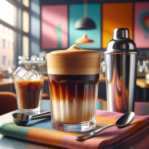A freddo espresso served in a clear glass