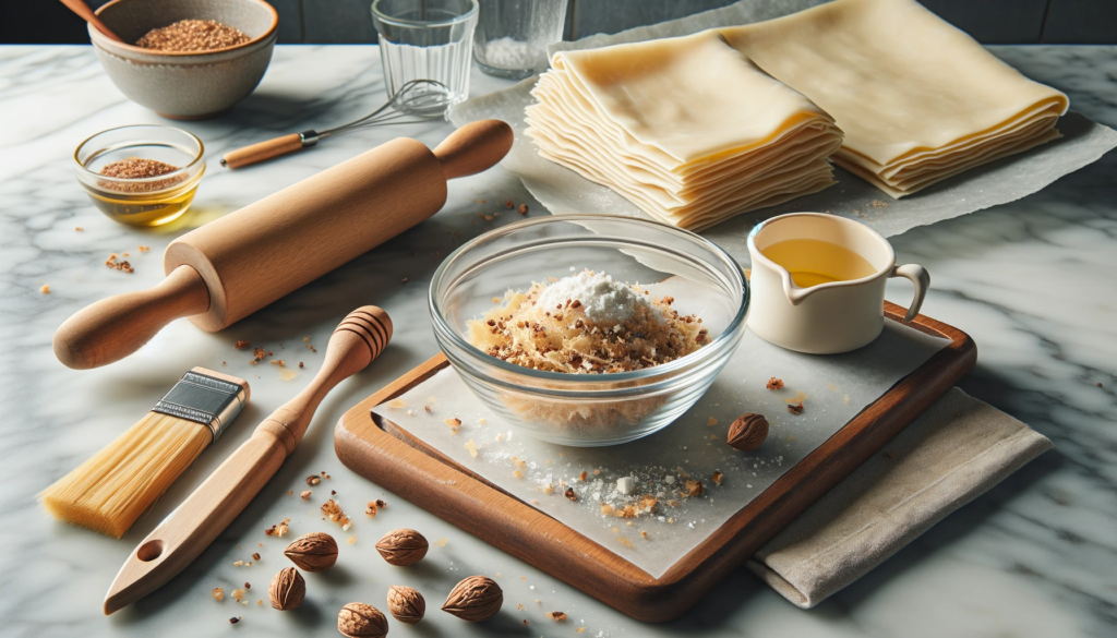 Delicious greek baklava cheesecake recipe 3 A marble countertop and baking essentials for making pastries