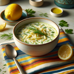 A bowl of classic avgolemono soup