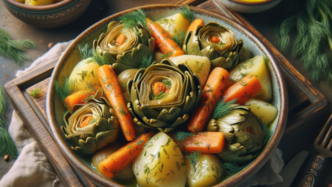 Photo of a dish of Greek Artichoke Hearts