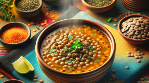 a bowl of Fakes Greek Lentil Soup
