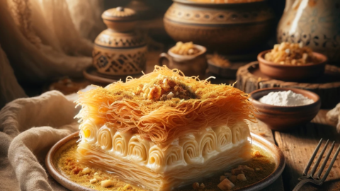 a delicious Ekmek Kataifi greek custard dessert