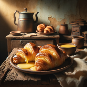 Freshly baked custard filled croissants bougatsan