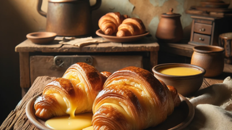 freshly baked Custard Filled Croissants Bougatsan
