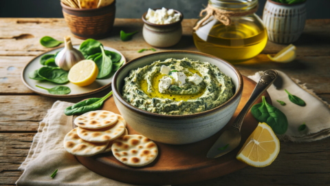 a serving of Artichoke Heart Spread blended with feta spinach lemon and oli 1