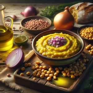 Authentic greek fava recipe: yellow split peas dip 1 A serving of fava a traditional greek yellow split pea puree