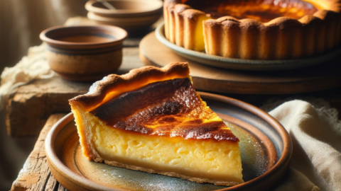 a serving of Galatopita a Greek rustic custard pie