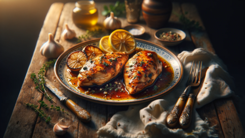 a serving of Greek slow cooked chicken breasts