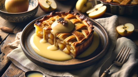 a serving of Milopita with Custard a Greek dessert