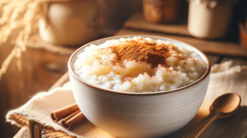 a serving of Rizogalo a Greek rice pudding