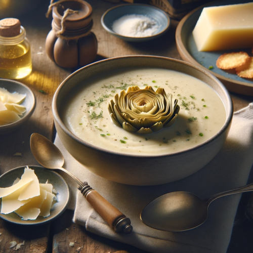 A serving of traditional greek artichoke soup