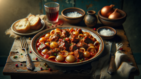 a serving of stifado a traditional Greek