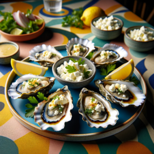 Baked oysters with feta crumble (ψητά στρείδια με φέτα) 1 Baked oysters topped with a golden brown feta crumble