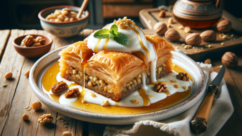 square serving of yogurt baklava