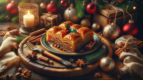 a serving of Christmas Baklava with cinnamon and cloves