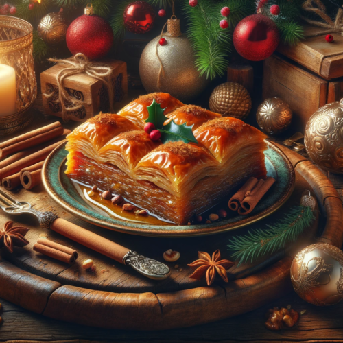 A serving of christmas baklava with cinnamon and cloves
