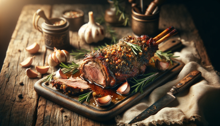 a serving of Greek Roasted Lamb With Garlic and Rosemary
