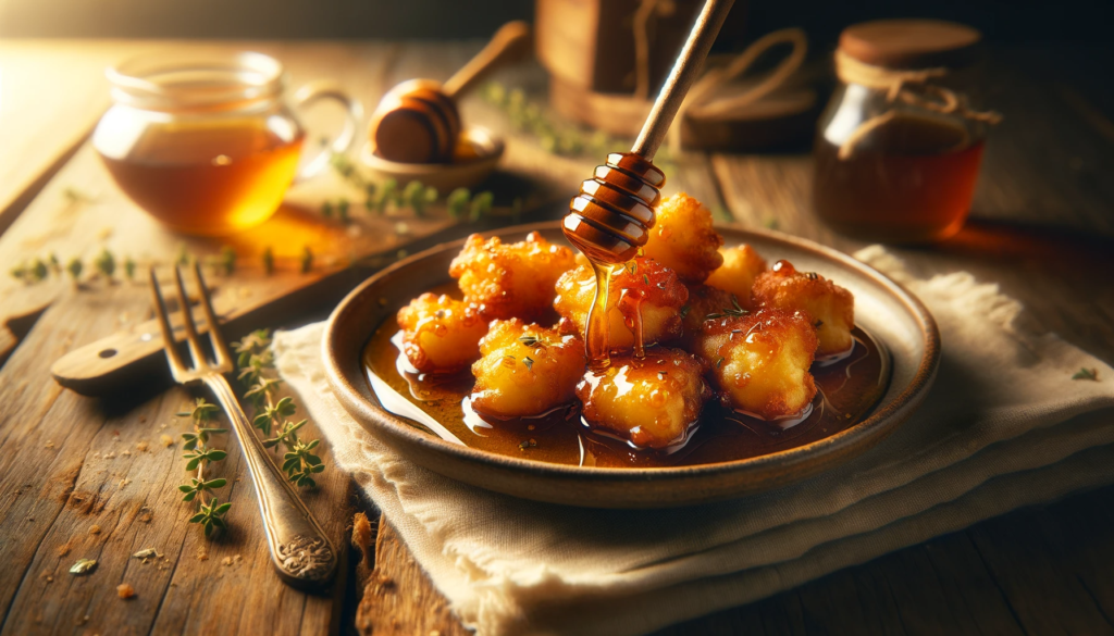 A serving of greek saganaki freshly fried and drizzled with honey