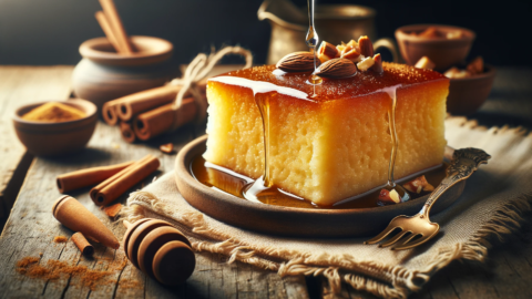 a serving of Revani a traditional Greek semolina dessert 2 1