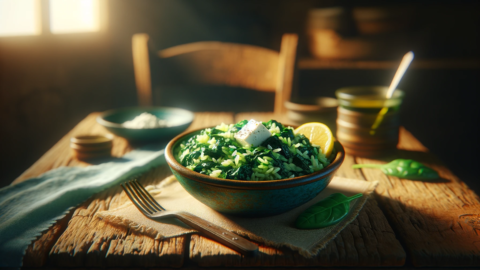 a serving of Spanakorizo Greek Spinach Rice