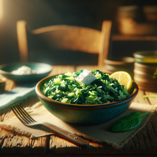 Spanakorizo: greek spinach rice recipe 1 A serving of spanakorizo greek spinach rice