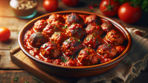 spicy Greek meatballs in tomato sauce
