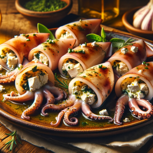 Greek stuffed calamari recipe: squid stuffed with feta cheese and herbs 1 Squid stuffed with feta and herbs cut into small pieces